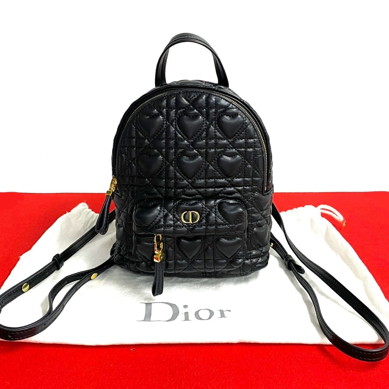 Christian Dior ディオール ハート カナージュ CD ロゴ 金具 レザー リュックサック ブラック
 03292