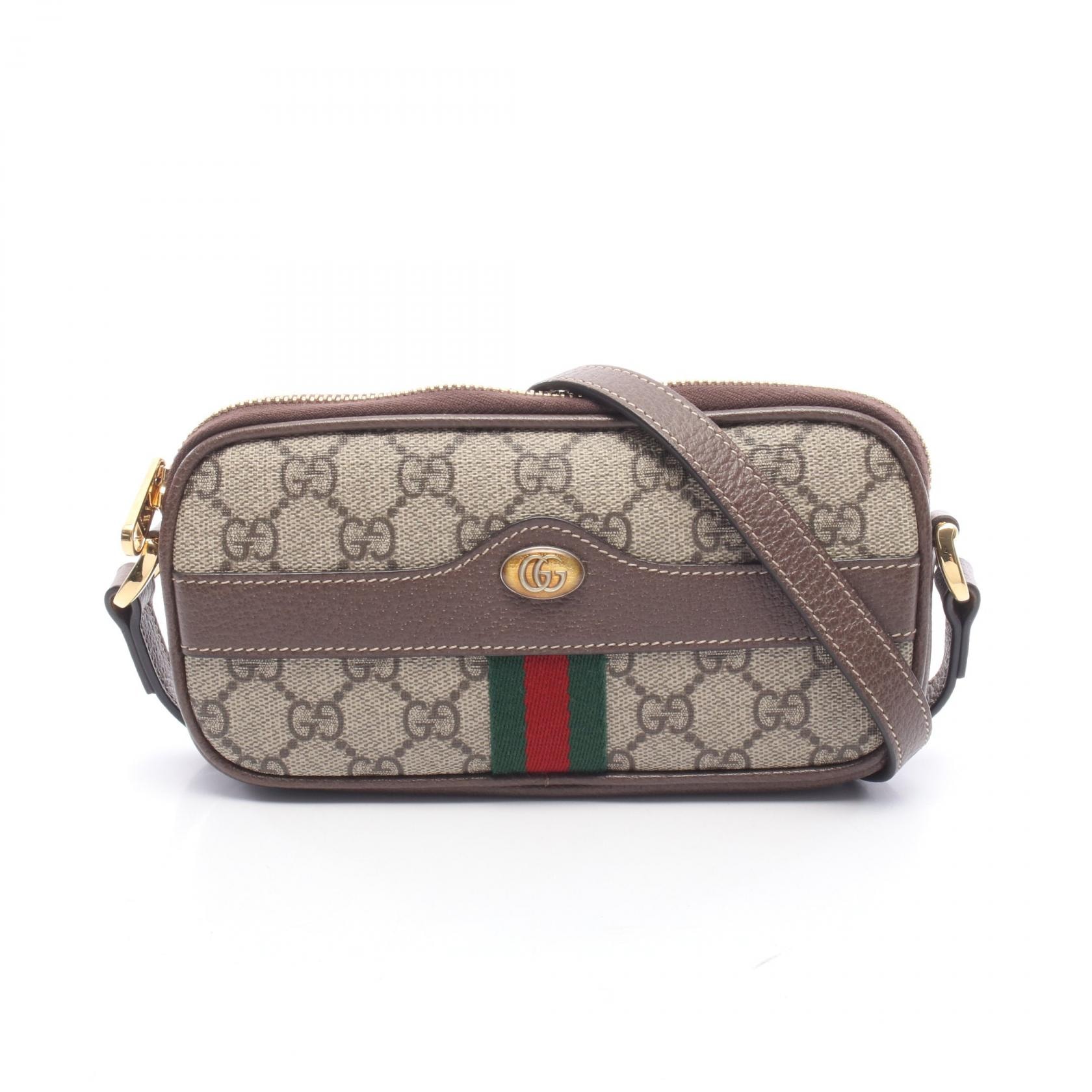 グッチ GUCCI オフィディア GGスプリーム シェリーライン ショルダーバッグ バッグ PVCコーティングキャンバス レザー レディース ベージュ系 / ブラウン系 598664 【中古】