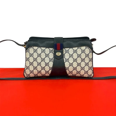 GUCCI グッチ シェリーライン GG ロゴ 金具 レザー PVC ショルダーバッグ ネイビー
31893