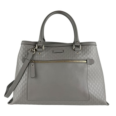 グッチ GUCCI ハンドバッグ ショルダーバッグ マイクログッチシマ レザー グレー レディース 510291【中古】 z9649