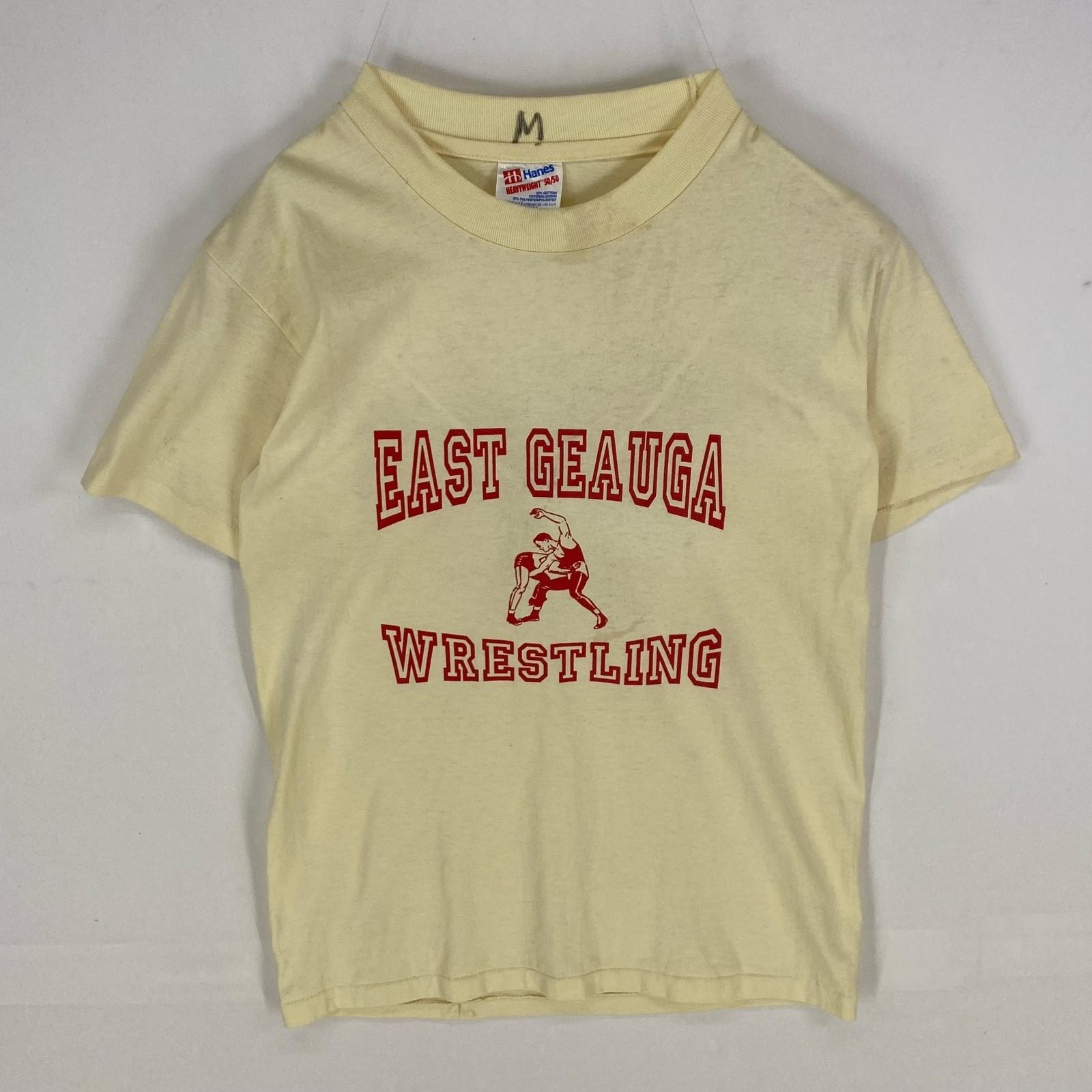 古着 90's/90年代 ヘインズ Hanes USA製 半袖Tシャツ レスリング クルーネック S ベージュ系 両面プリント メンズ