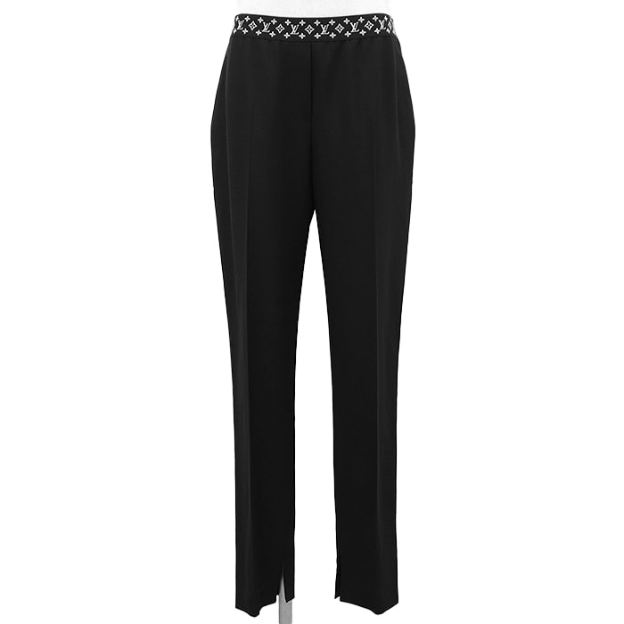 【未使用】LOUIS VUITTON ルイ・ヴィトン イージースラックス レディース サイズ 38 2024SS ロゴ LV モノグラム ウエストバンド テーパードシルエット サイドジップ ウール100% ボトムス 付属有 ブラック 黒 イタリア製