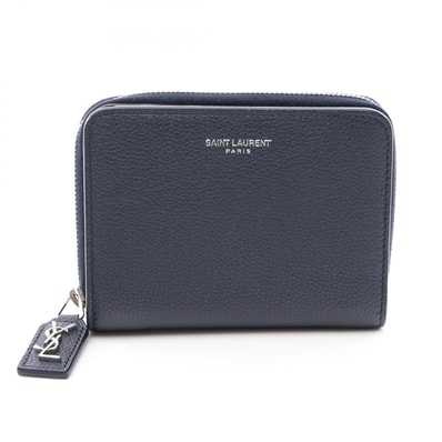 サンローランパリ SAINT LAURENT PARIS リヴゴーシュ 二つ折り財布 財布 レザー レディース ネイビー系 【中古】