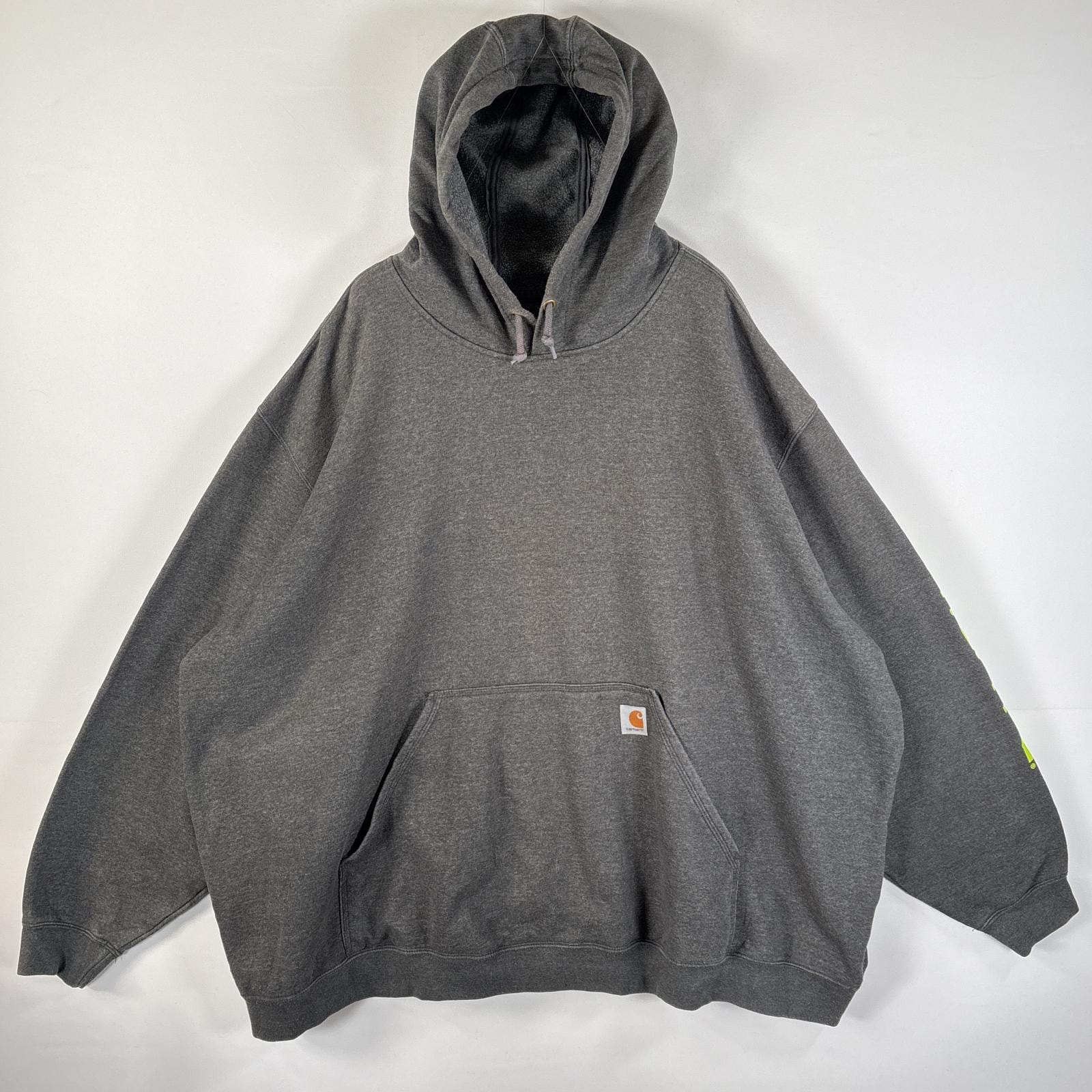 古着 カーハート Carhartt パーカー 大きいサイズ ワンポイントロゴ 袖プリントロゴ マフポケット フーディー 14044 チャコールグレー メンズ