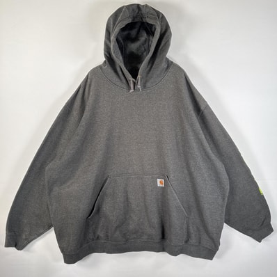 古着 カーハート Carhartt パーカー 大きいサイズ ワンポイントロゴ 袖プリントロゴ マフポケット フーディー 14044 チャコールグレー メンズ
