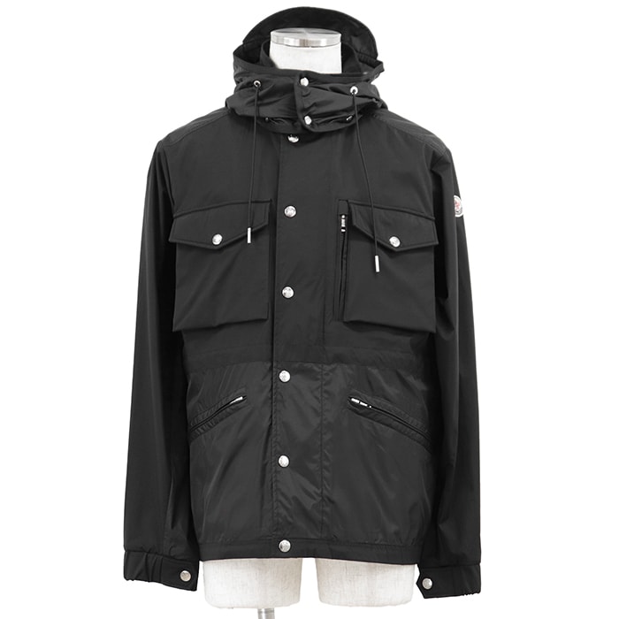 【美品】MONCLER モンクレール マウンテンパーカ サイズ 3 メンズ SIENNE GUIBOTTO ナイロンシェル ロゴ パッチ ジップアップ フーディー ブルゾン アウター ブラック 黒 ルーマニア製