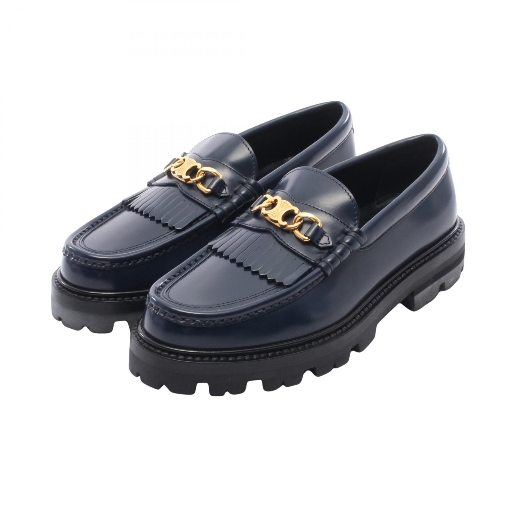 セリーヌ CELINE トリオンフ マーガレット ローファー 靴 レザー レディース ネイビー系 【中古】