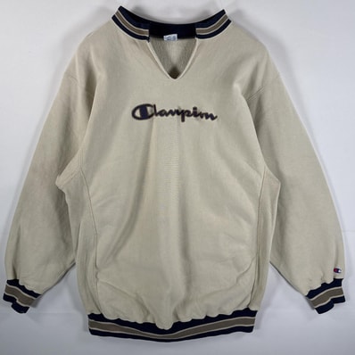 古着 90's/90年代 チャンピオン Champion USA製 スウェット リバースウィーブ オリジナル 刺繍ロゴプリント 14042 ベージュ メンズ