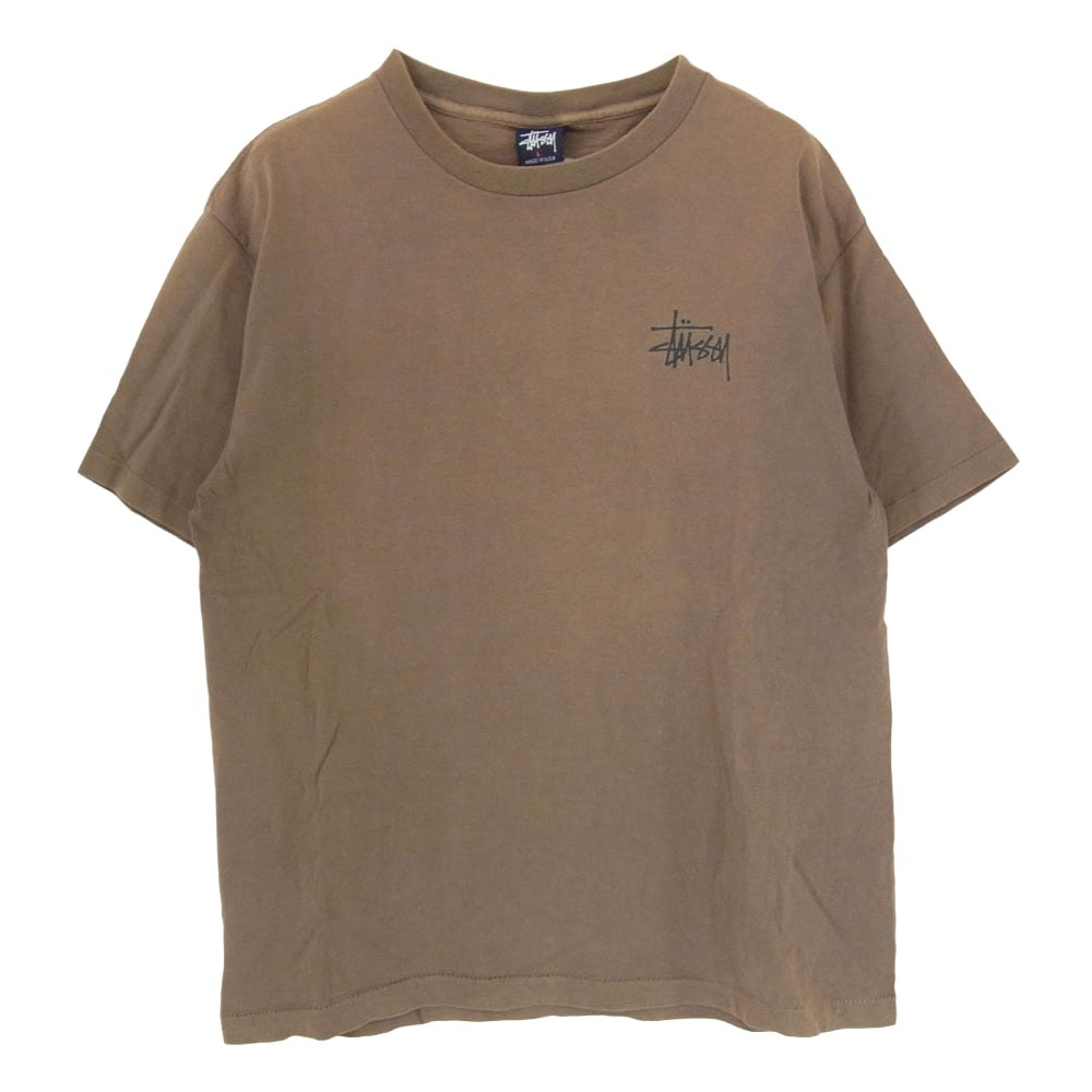 STUSSY ステューシー Tシャツ 90s OLD オールド USA製 紺タグ バックドラゴンプリント クルーネック 半袖 Tシャツ カーキ系 L【中古】