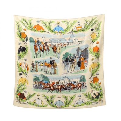 エルメス HERMES カレ90 CHANTILLY スカーフ 衣料品 シルク シルク レディース アイボリー系 / マルチカラー 【中古】