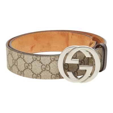グッチ インターロッキングG GGスプリーム レザーベルト ロゴバックル サイズ90・36 411924 ベージュ PVC レザー メンズ GUCCI 中古