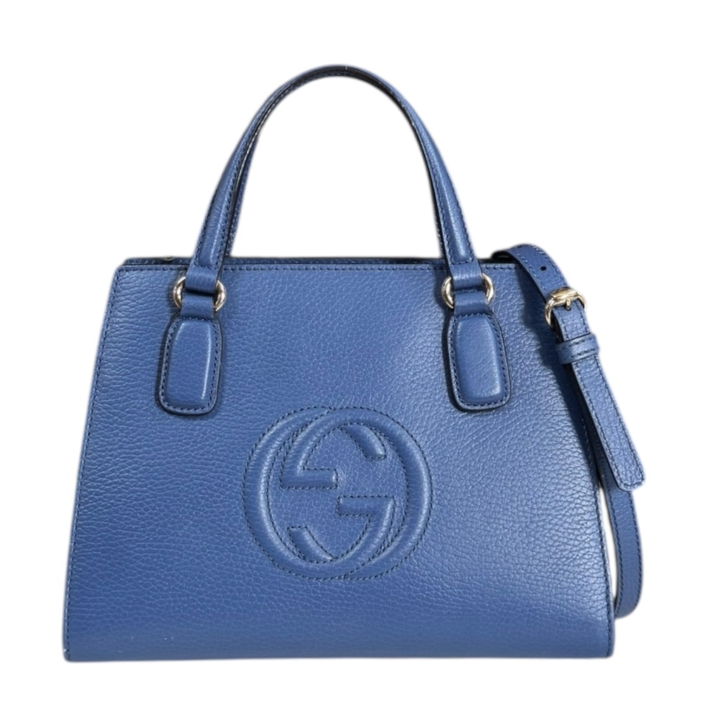 グッチ アウトレット品 インターロッキングG ソーホー ショルダーバッグ レザー 607722 ブルー レディース GUCCI 中古