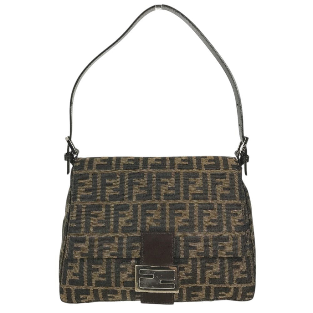 フェンディ FENDI マンマバケット ロゴ カバン フラップ 肩掛け ショルダーバッグ キャンバス/レザー ブラウン