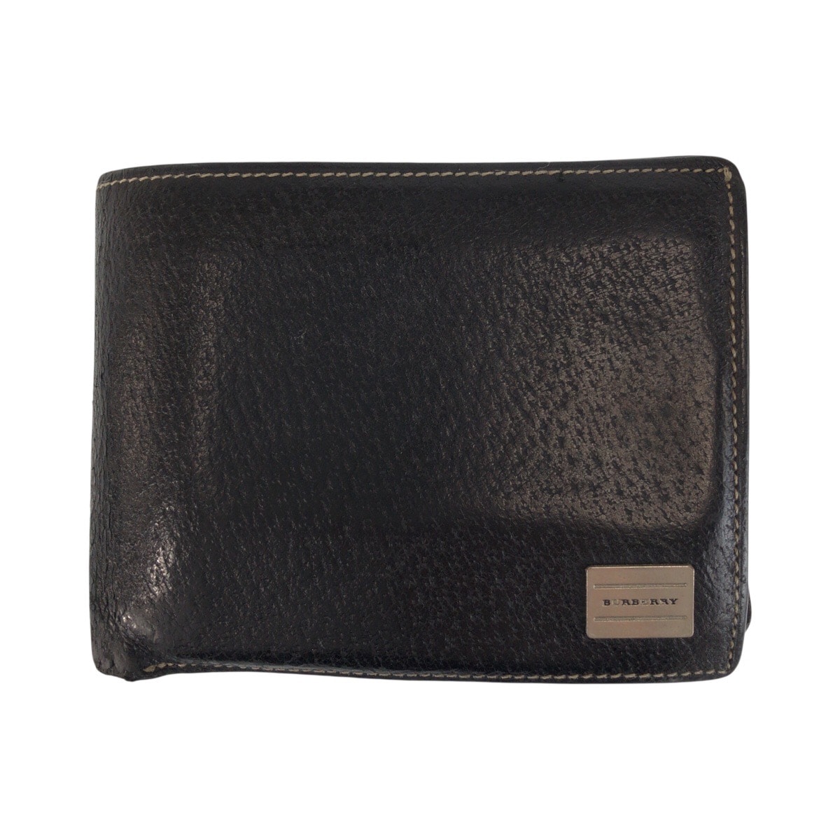 BURBERRY バーバリー ブラック 黒 シルバー金具 レザー 折財布 コンパクトウォレット 601074 【中古】