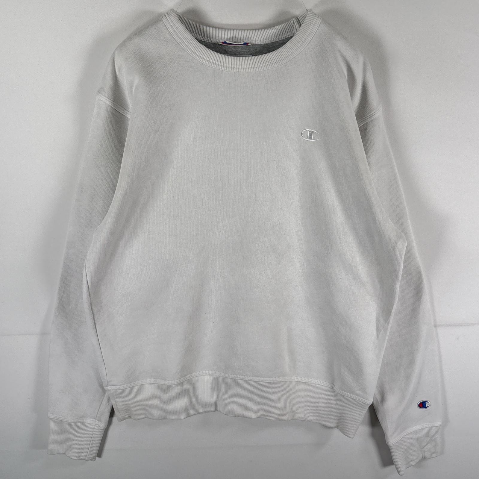 古着 チャンピオン Champion スウェット トレーナー プルオーバー  ワンポイントロゴ刺繍 ワッペン クルーネック M  ホワイト メンズ