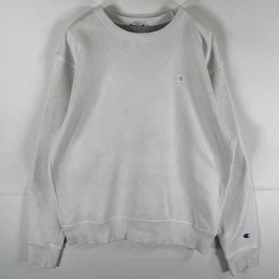 古着 チャンピオン Champion スウェット トレーナー プルオーバー ワンポイントロゴ刺繍 ワッペン クルーネック M ホワイト メンズ