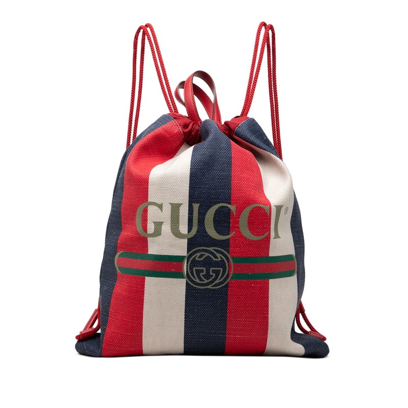 グッチ シェリーライン ロゴ リュック バックパック 巾着 473872 レッド ホワイト トリコロール キャンバス レディース GUCCI 【中古】