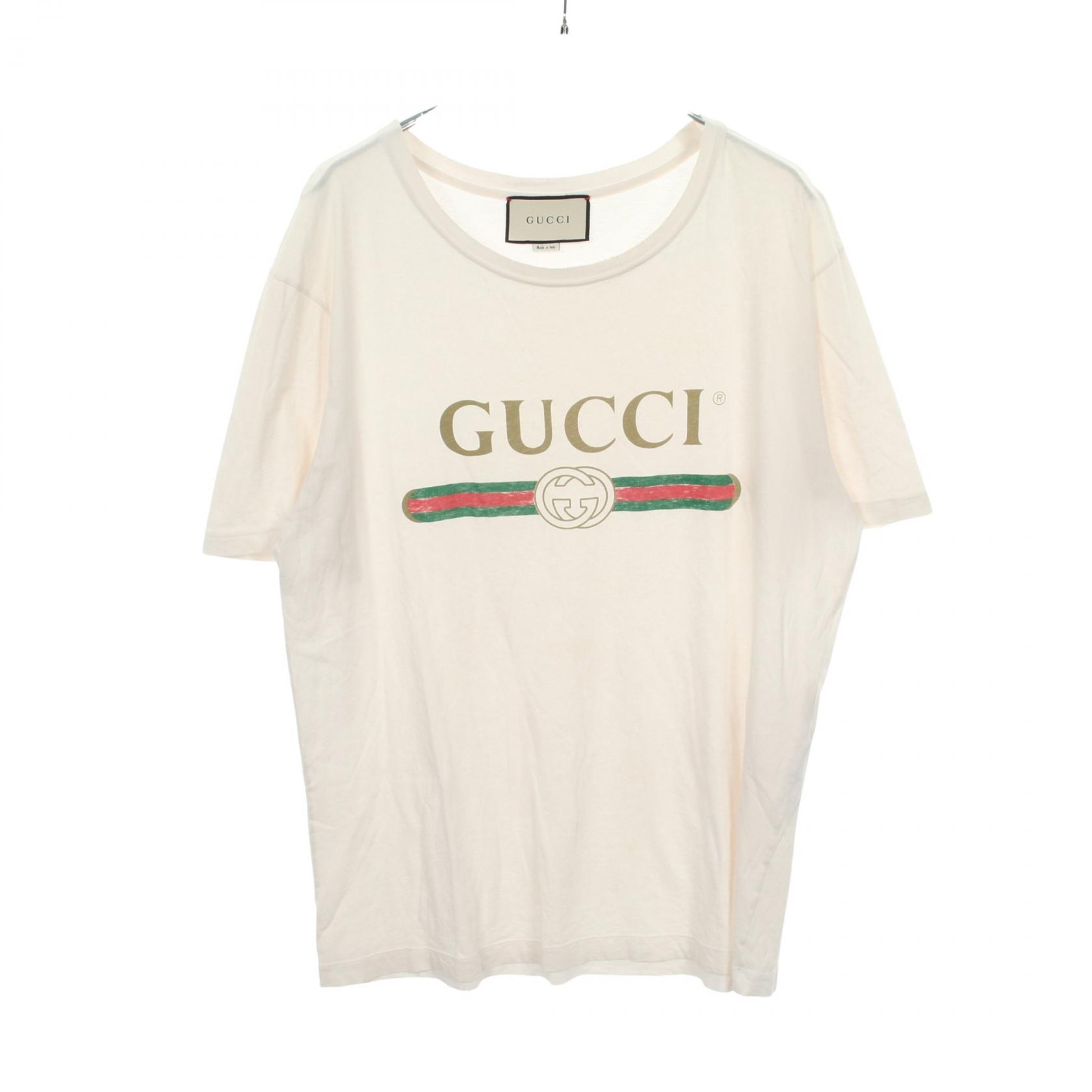 グッチ GUCCI GUCCI ロゴ ウォッシュド ダメージ加工 カットソー 衣料品 トップス コットン メンズ ホワイト系 / マルチカラー 440103 【中古】