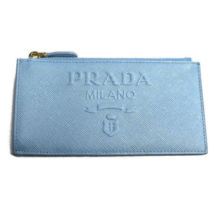 PRADA プラダ サフィアーノ エンボスロゴ フラグメントケース カードケース ライトブルー 1MC079 コインケース レディース【中古】【美品】