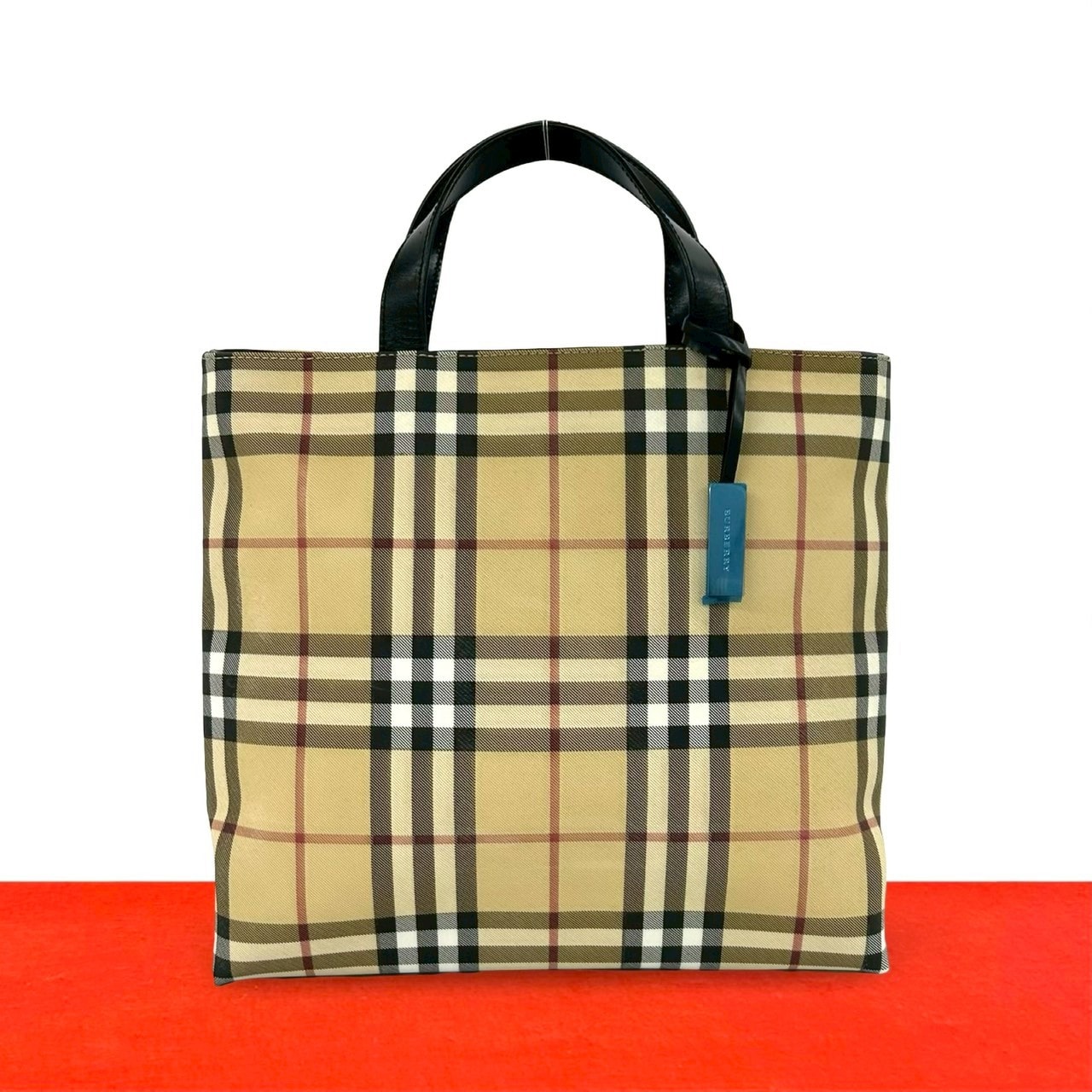 BURBERRY バーバリー ノバチェック 柄 PVC レザー ハンドバッグ ベージュ
 34050