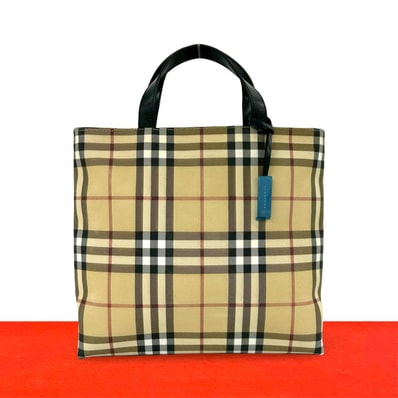 BURBERRY バーバリー ノバチェック 柄 PVC レザー ハンドバッグ ベージュ
34050