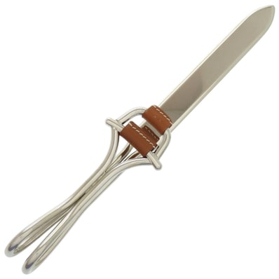 グッチ ペーパーナイフ メタル レザー シルバー ブラウン