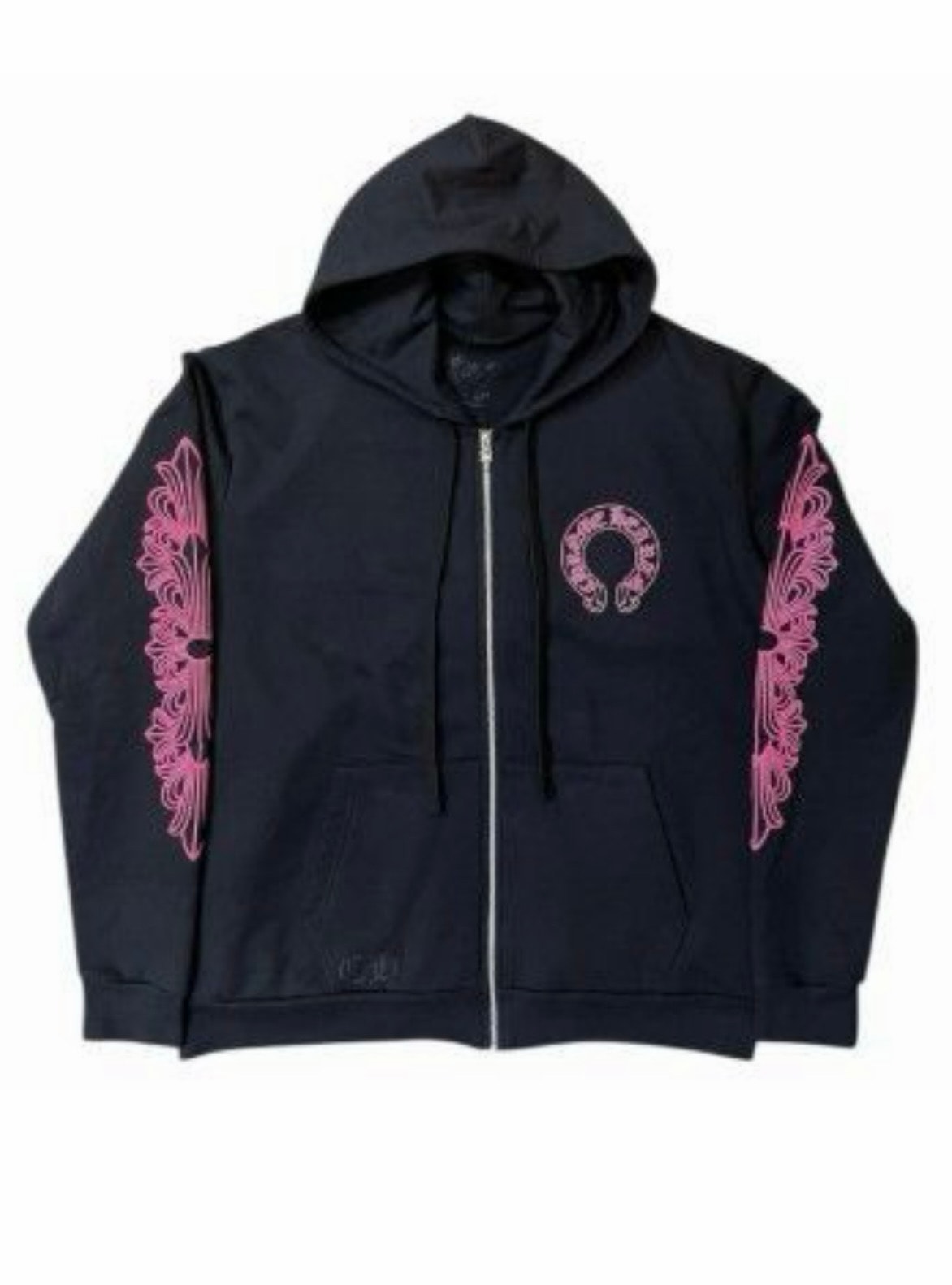 Chrome Hearts Horseshoe Floral Cross Zip-Up Hoodie "Black/Pink"
