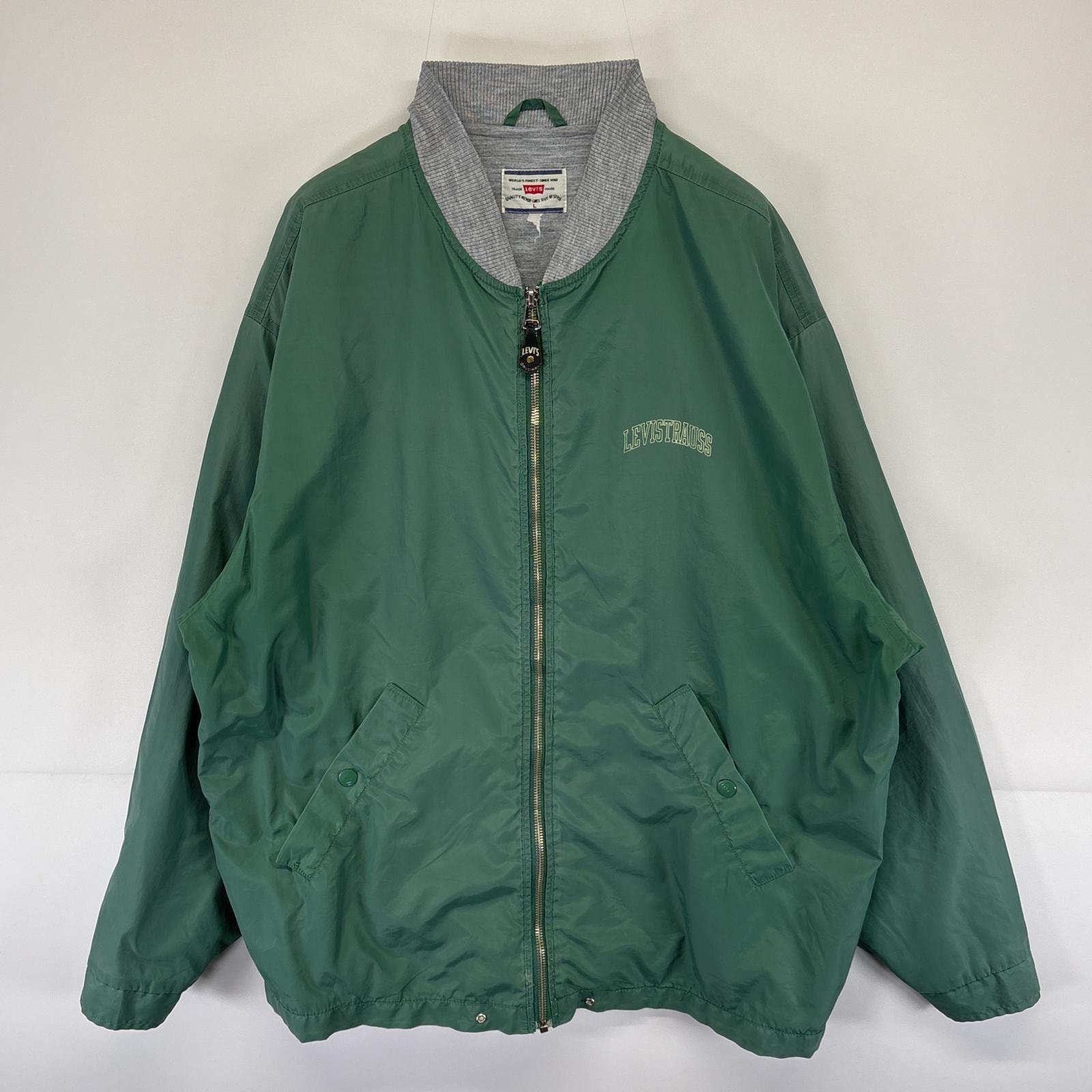 古着 リーバイス Levi's スタジャン ナイロンジャケット ワンポイントプリント ブルゾン 裏地スウェット  グリーン メンズ