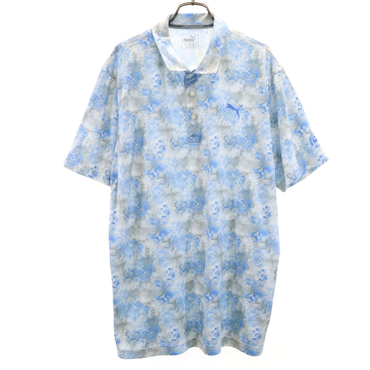 PUMA プーマ 総柄 ゴルフ 半袖 ポロシャツ XL ブルー