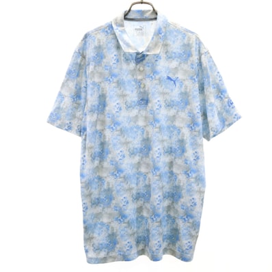 PUMA プーマ 総柄 ゴルフ 半袖 ポロシャツ XL ブルー