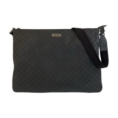 美品 GUCCI グッチ GG柄 ブラック 黒 シルバー金具 ナイロン レザー/ ショルダーバッグ メッセンジャーバッグ 602029 【中古】