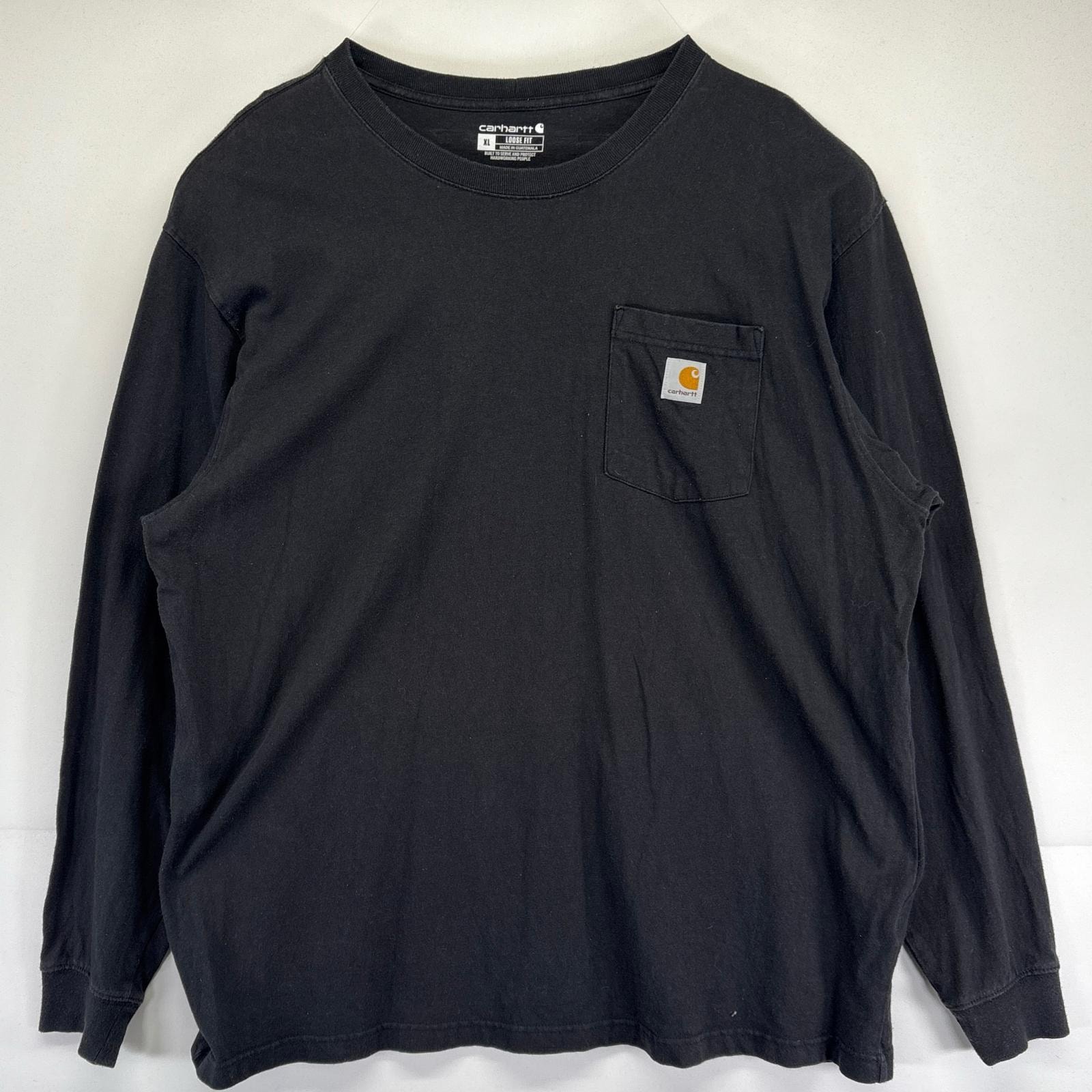 古着 カーハート Carhartt 長袖Tシャツ クルーネック ワンポイントロゴ 大きいサイズ ワーク ポケット XL  ブラック メンズ