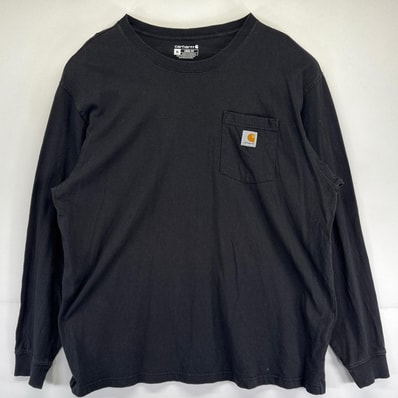 古着 カーハート Carhartt 長袖Tシャツ クルーネック ワンポイントロゴ 大きいサイズ ワーク ポケット XL ブラック メンズ