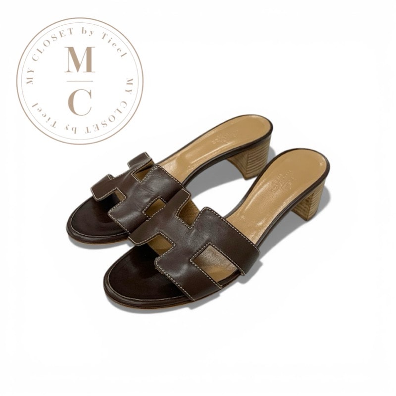 エルメス HERMES オアジス サンダル 靴 シューズ レザー ブラウン ミュール