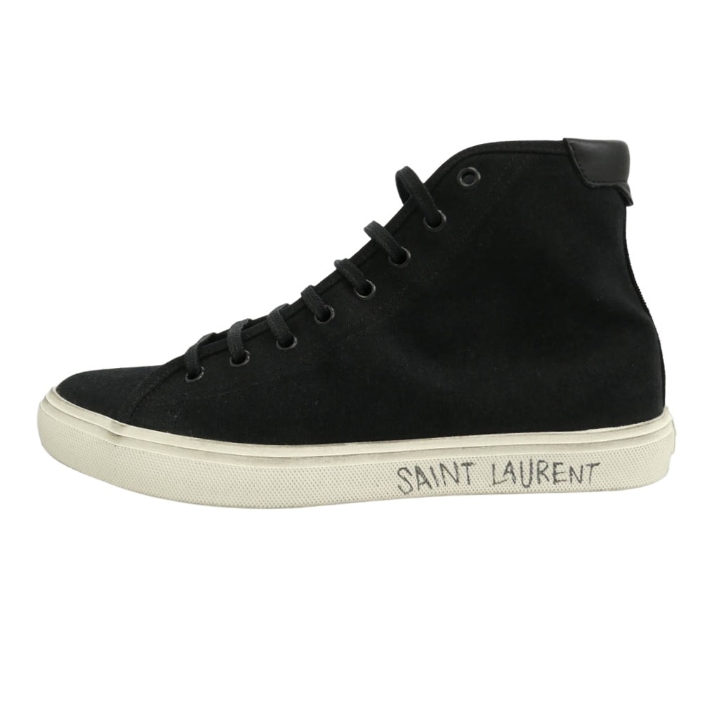 SAINT LAURENT サンローラン 606075 GUZ20 MALIBU MID  マリブ ミッド ダメージ加工 キャンバス スニーカー ブラック系 ホワイト系 41【極上美品】【中古】