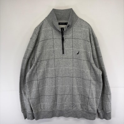 古着 ノーティカ NAUTICA スウェット ワンポイントロゴ 大きいサイズ ハーフジップ トレーナー 2XL グレー系 チェック メンズ