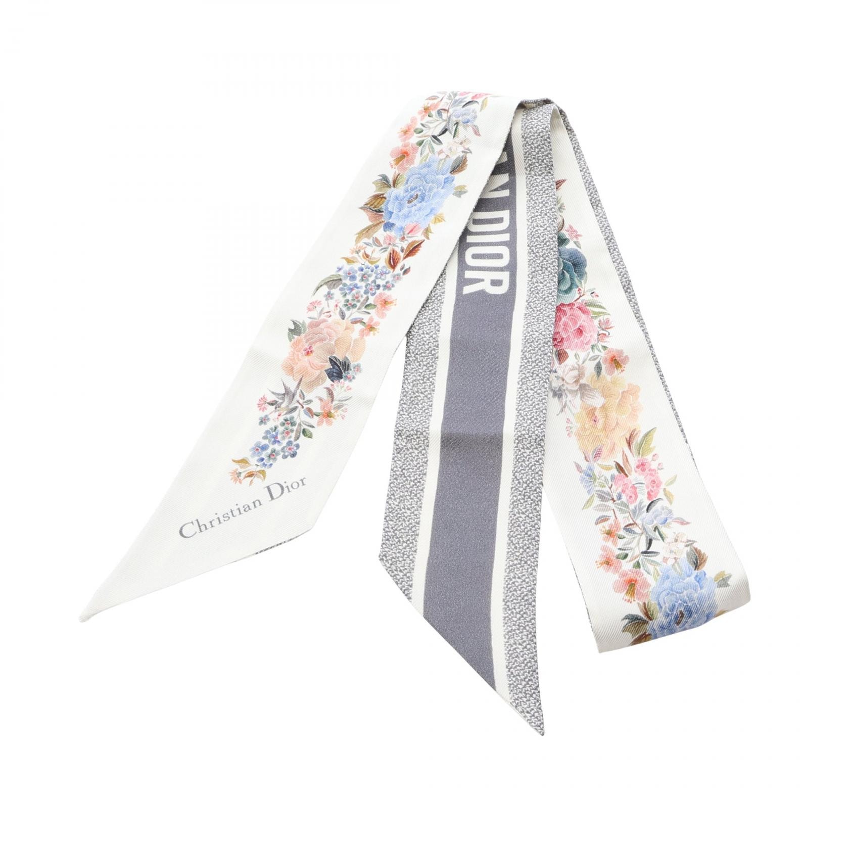 ディオール Dior ミッツァ D-Floral スカーフ 衣料品 シルク レディース ホワイト系 / グレー系 / マルチカラー 【中古】