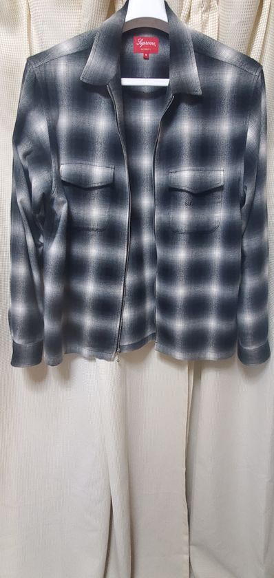 Supreme Shadow Plaid Flannel Zip Up Shirt "Black"