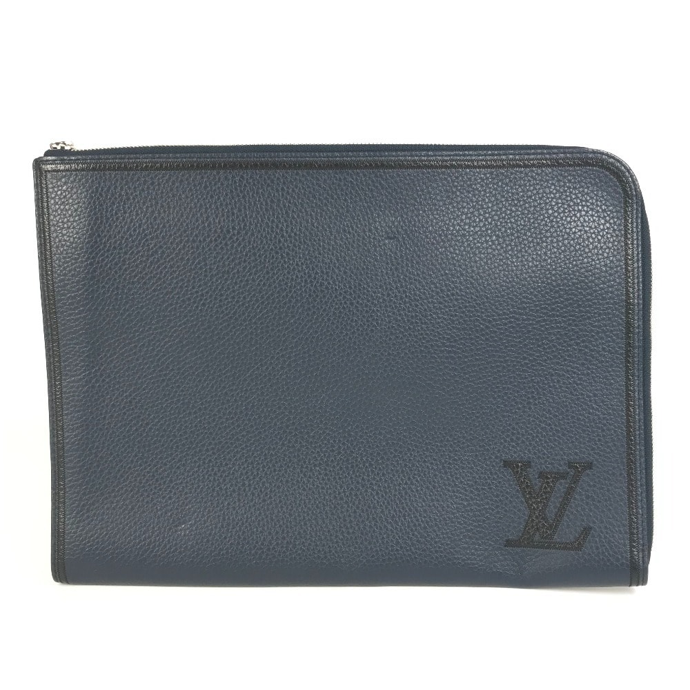 ルイヴィトン LOUIS VUITTON ポシェットジュールGM M68235 LVロゴ ポーチ カバン L字ファスナー セカンドバッグ クラッチバッグ トリヨンレザー ネイビー 美品