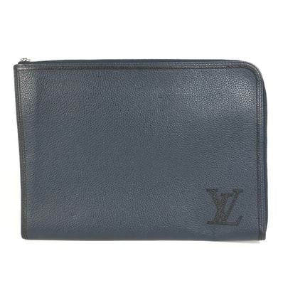 ルイヴィトン LOUIS VUITTON ポシェットジュールGM M68235 LVロゴ ポーチ カバン L字ファスナー セカンドバッグ クラッチバッグ トリヨンレザー ネイビー 美品