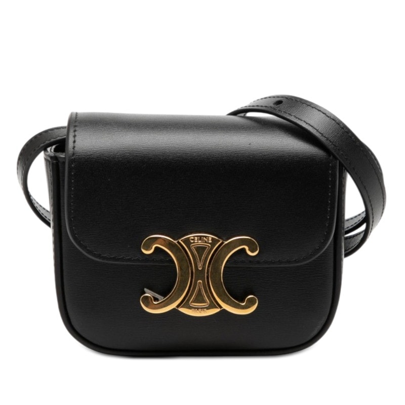 セリーヌ トリオンフ ミニ クロード 斜め掛け ショルダーバッグ ポシェット ブラック レザー レディース CELINE 【中古】