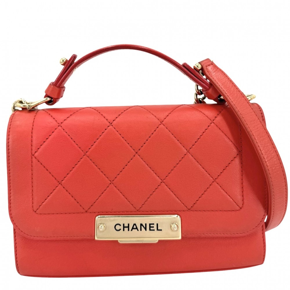 CHANEL シャネル ショルダーバッグ クリックラベル マトラッセ チェーン 肩掛け 斜め掛け レザー    オレンジ系 ゴールド金具 レディース【中古品】