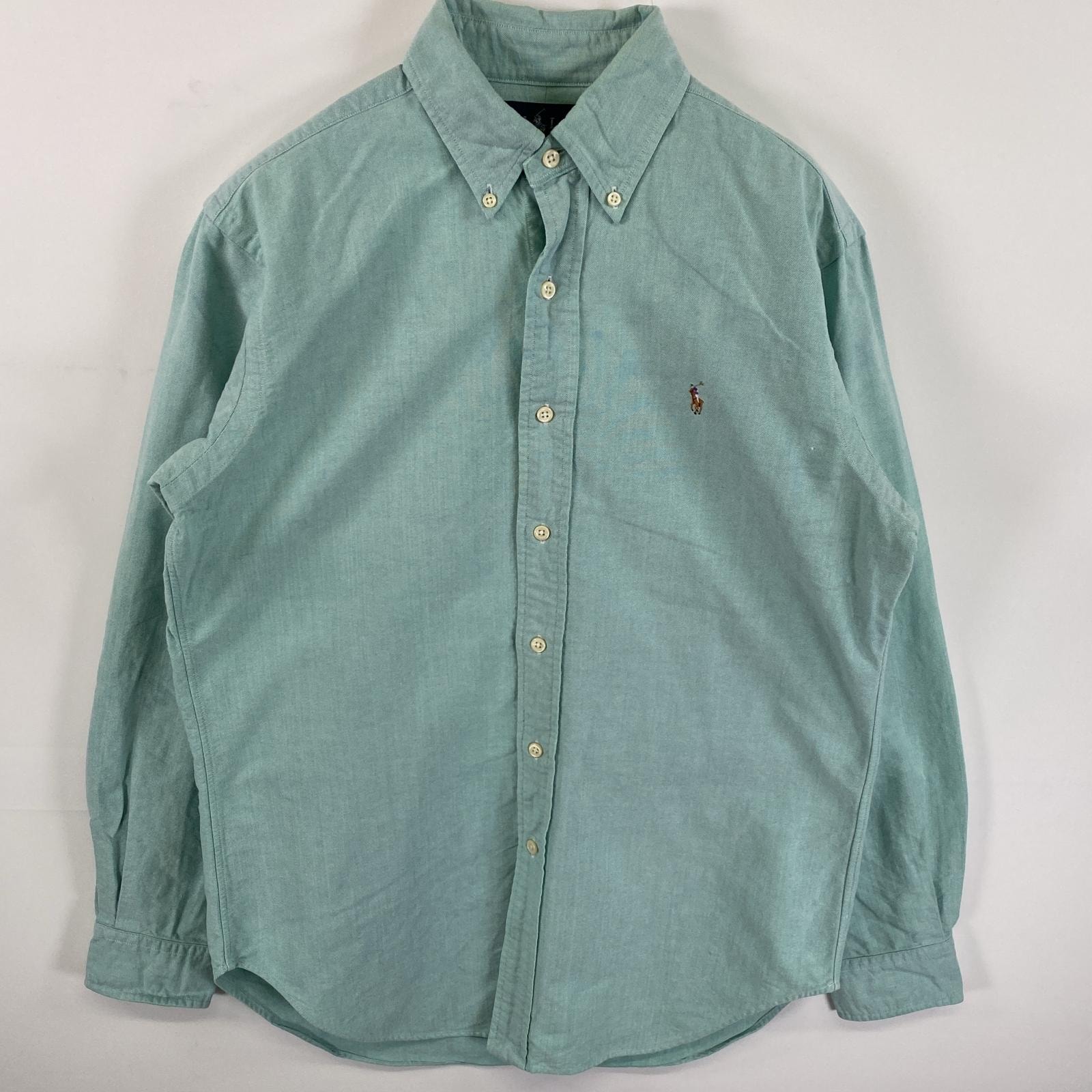 古着 ポロバイラルフローレン Polo by Ralph Lauren 長袖シャツ ロゴ刺繍 ワンポイント ボタンダウン 14 2/1  グリーン系 メンズ