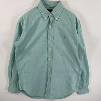 古着 ポロバイラルフローレン Polo by Ralph Lauren 長袖シャツ ロゴ刺繍 ワンポイント ボタンダウン 14 2/1 グリーン系 メンズ