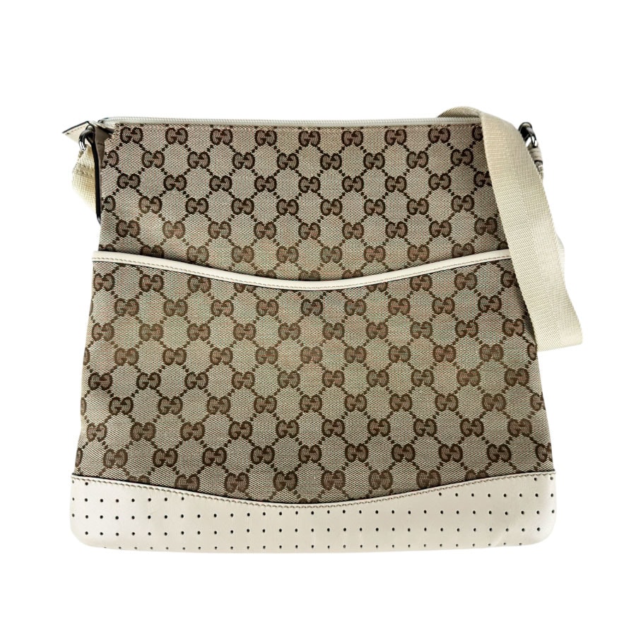 グッチ GUCCI ショルダーバッグ GGキャンバス/レザー ブラウン/アイボリー ユニセックス 145857【中古】 z11067