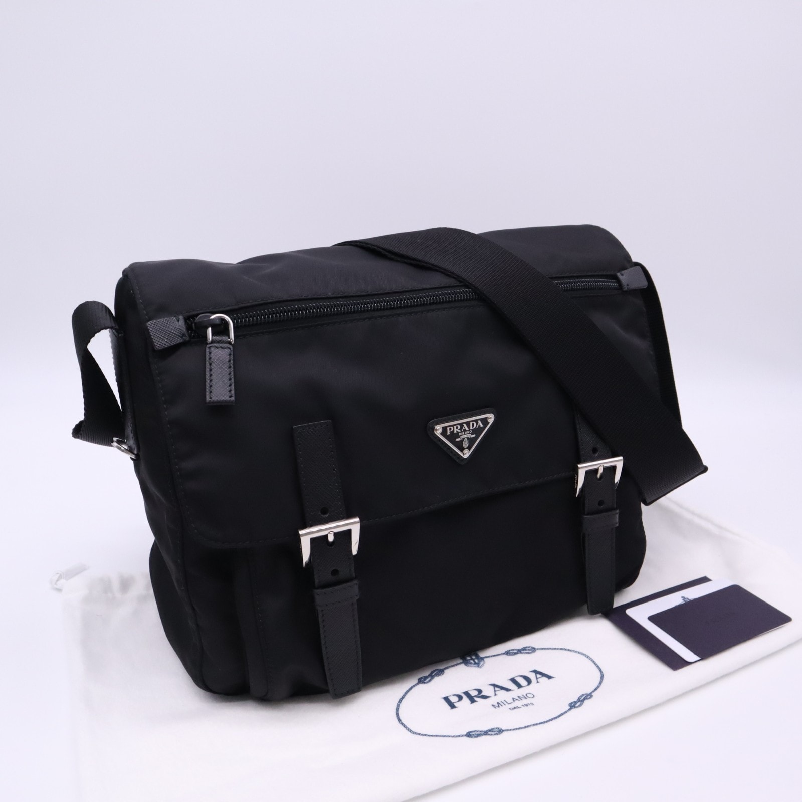 未使用 PRADA プラダ リサイクルポリアミド Re-Nylon ショルダーバッグ 1BD671 ショルダーバッグ ブラック ナイロン サフィアーノ メンズ