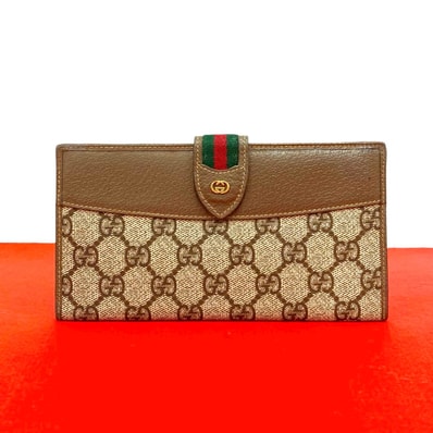 GUCCI グッチ シェリーライン GG ロゴ 金具 レザー PVC 長財布 ブラウン
157-9
