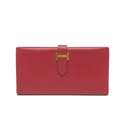 エルメス HERMES ベアンスフレ 2つ折り 長財布 クシュベル B□刻 レッド