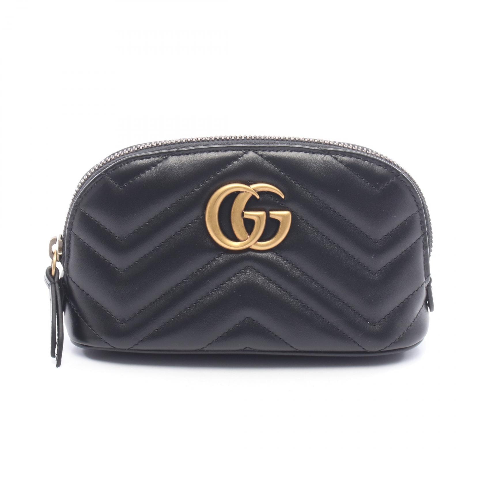 グッチ GUCCI GGマーモント キルティング ポーチ バッグ レザー レディース ブラック系 625544 【中古】