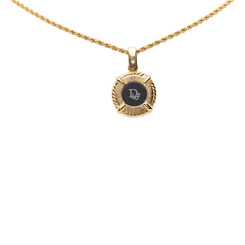 ディオール ロゴ ネックレス ゴールド ブラック メッキ レディース Dior 中古